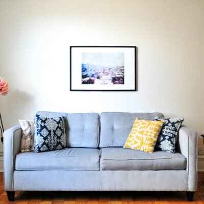 blue fabric loveseat